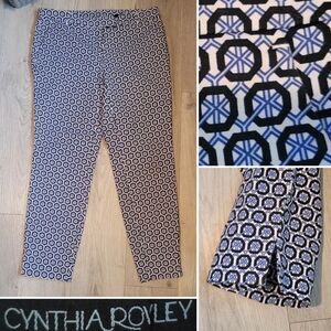 Cynthia Rowley Geometric Blue, Black, White Crop Trousers with Pockets, Women 4